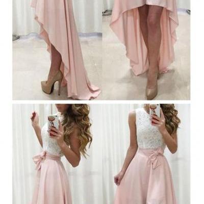 White and Pink High Low Prom Dress Girls Semi Formal Gown Party Dress
