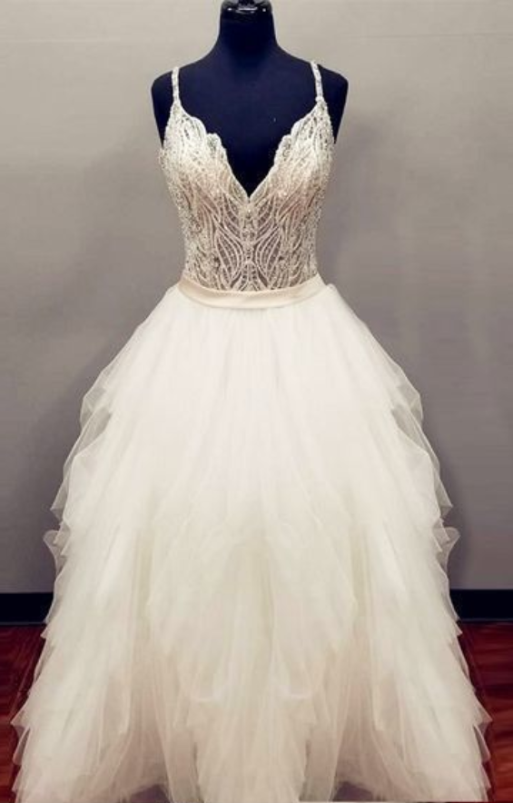 Classic Sheath Spaghetti Straps Ivory Prom Dress With Ruffles C2479