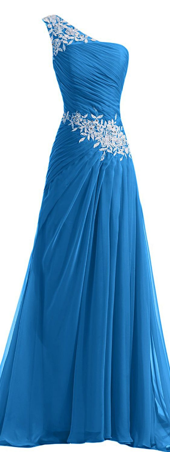 Custom Charming Blue Chiffon Prom Dress,Sexy One Shoulder Evening Dress ...